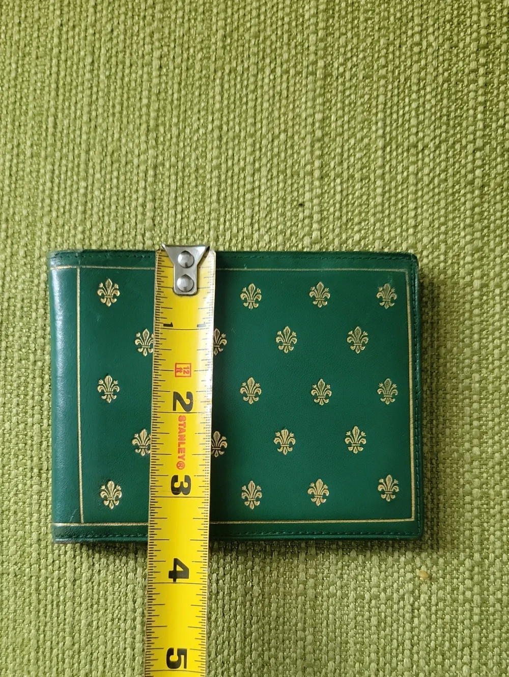 Green Leather Bifold Wallet with Gold Goat Accent